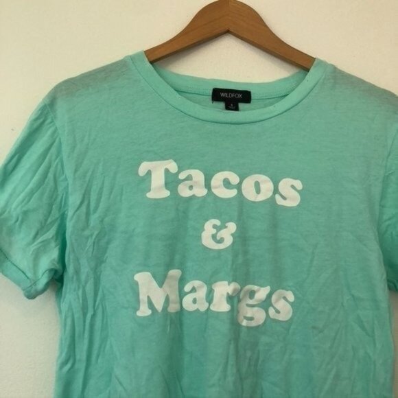 NEW NWT WILDFOX Happy Hour Tee Aqua Blue Green Tacos Margs Graphic Short Sleeve - Picture 3 of 10